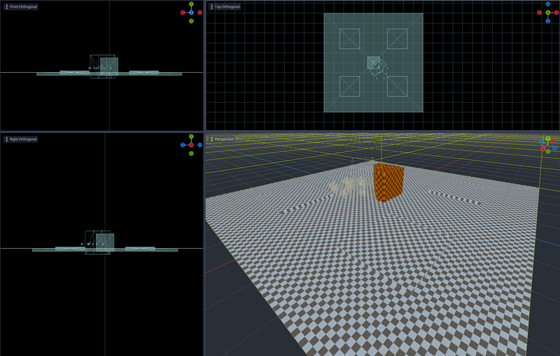 Screenshot of the grayboxed test level in Godot