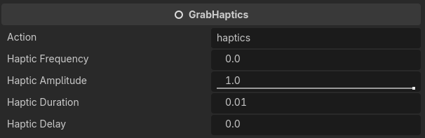 'GrabHaptics' node controls in the Godot node inspector