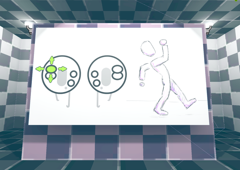 One of the many billboards presenting how to navigate the virtual space.